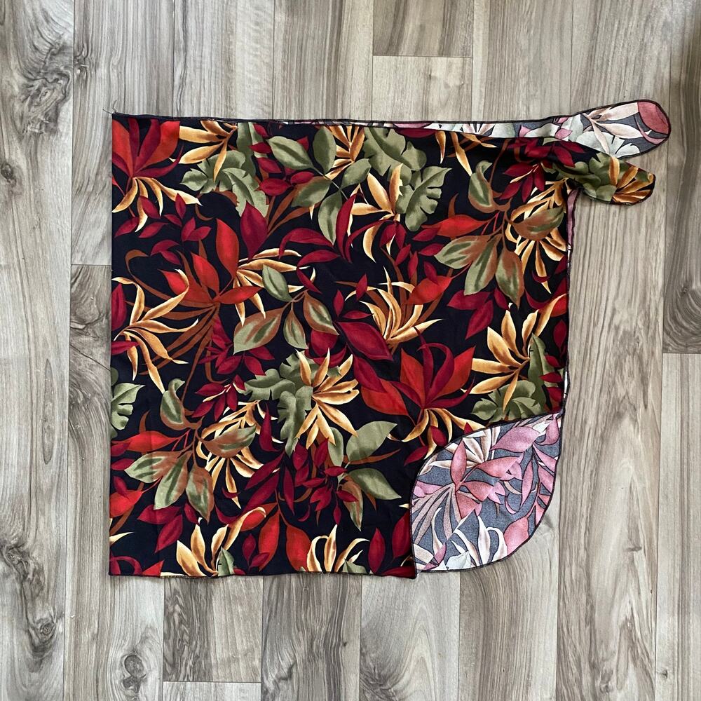 Jantzen L Black Tropical Print Short Sarong Swimwear Coverup US Made!